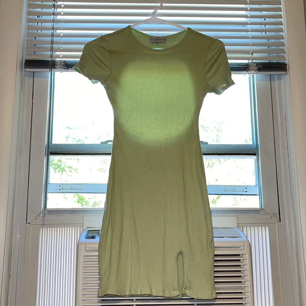 Green urban outfitters open back slit dress